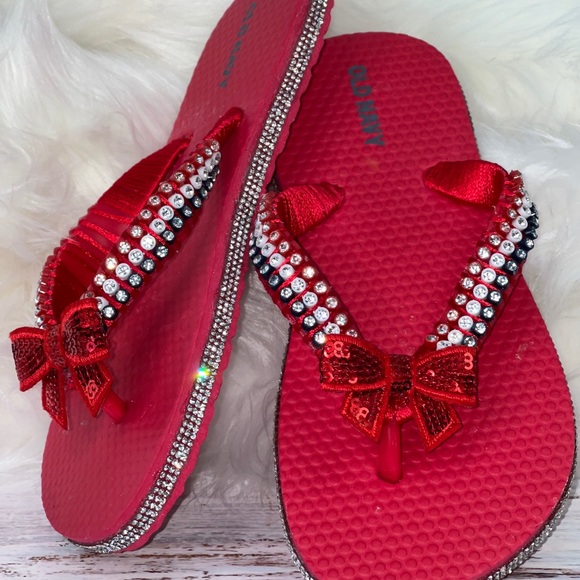 Childrens Old Navy| Red White Blue Crystal Flip Flops/Sandals Sz 12/13| Memorial - Picture 2 of 16